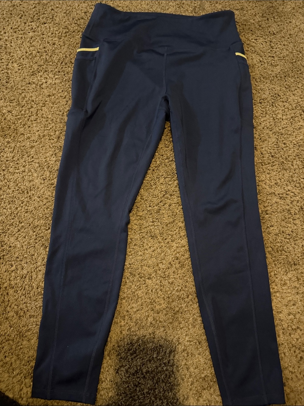 Navy Athletic Leggings with Yellow Pocket Trim